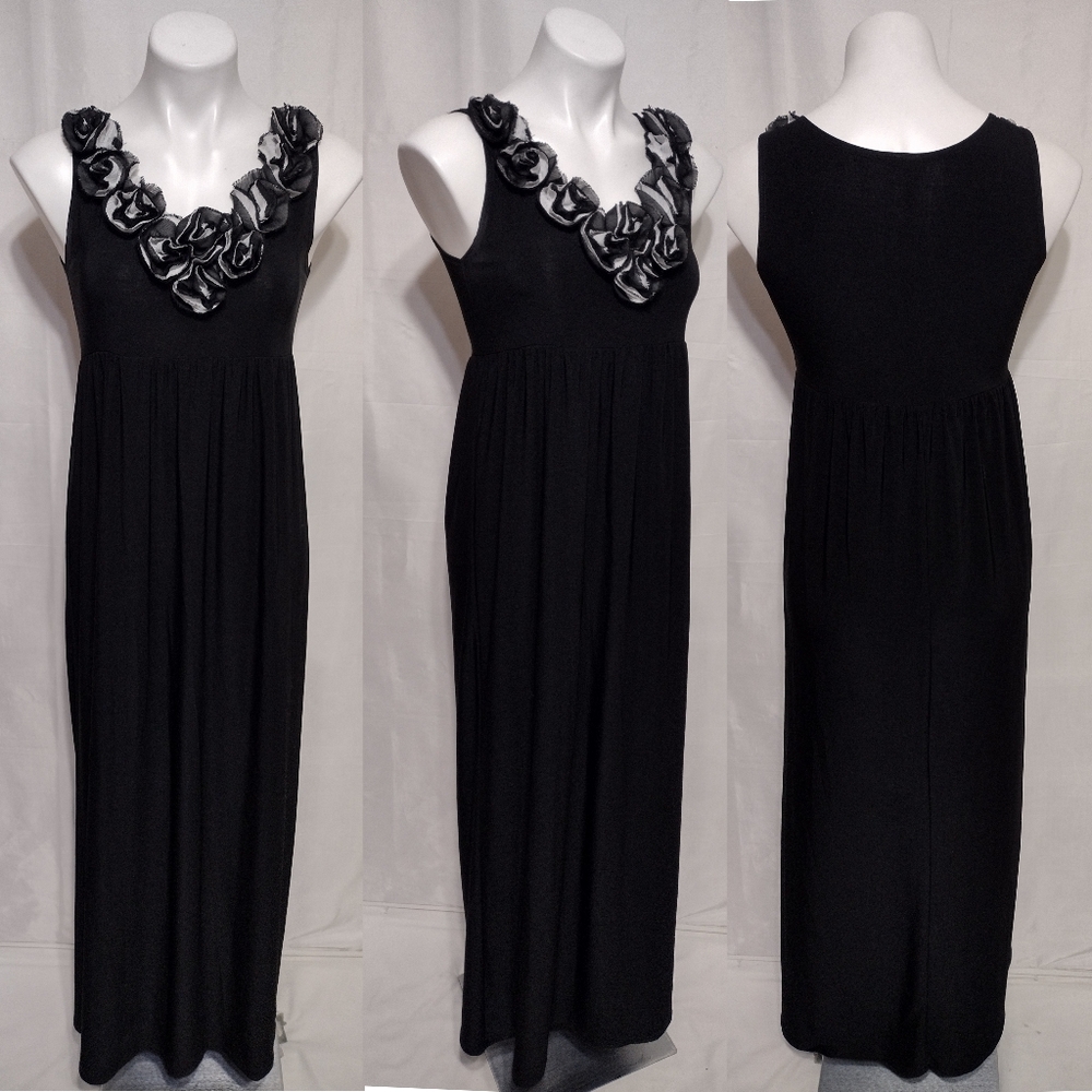 Nic & Dom Black Floral Applique Empire Maxi Dress Medium Wedding Guest Romantic